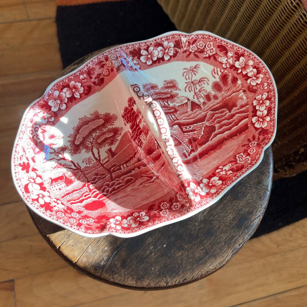 Antique Copeland Spode Tower divided relish dish with handle